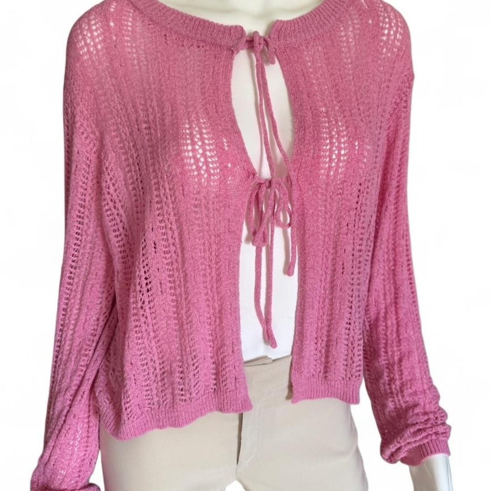 No boundaries Pink Open Knit Tie front Cardigan Sweater Coquette Balletcore